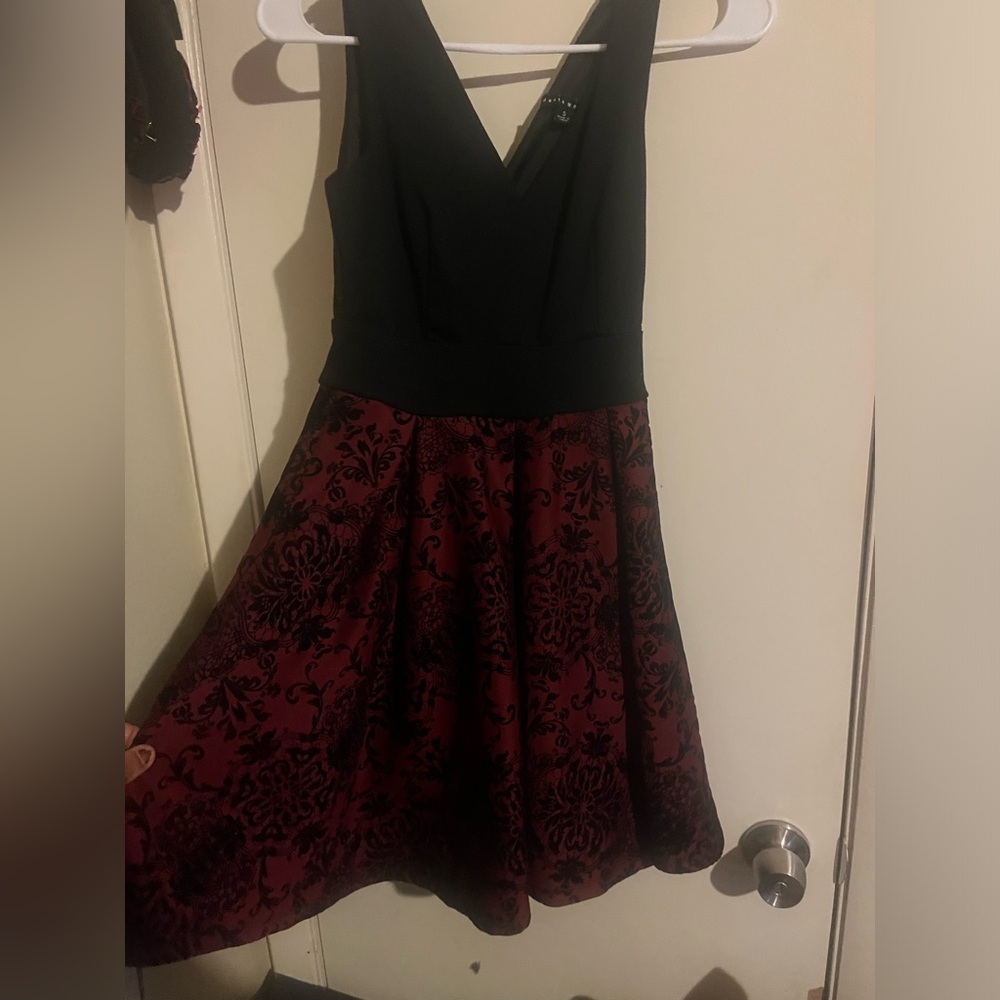 semi formal maroon and black dress